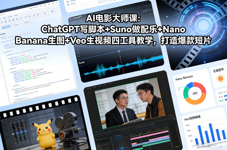 AI电影大师课:ChatGPT写脚本+Suno做配乐+Nano Banana生图+Veo生视频,打造爆款短片-灵感工坊云网创