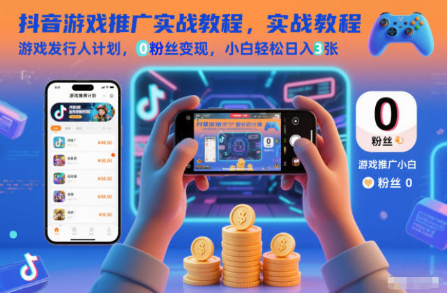 抖音游戏推广实战教程,游戏发行人计划,0粉丝变现,小白轻松日入3张-灵感工坊云网创