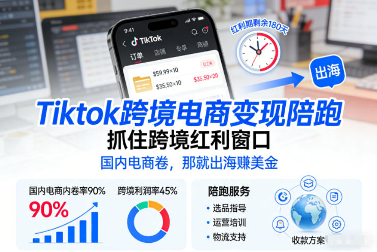 Tiktok跨境电商变现陪跑,抓住跨境红利窗口,国内电商卷,那就出海賺美金-灵感工坊云网创