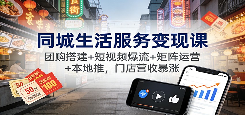 同城生活服务变现课:团购搭建+短视频爆流+矩阵运营+本地推,门店营收暴涨-灵感工坊云网创
