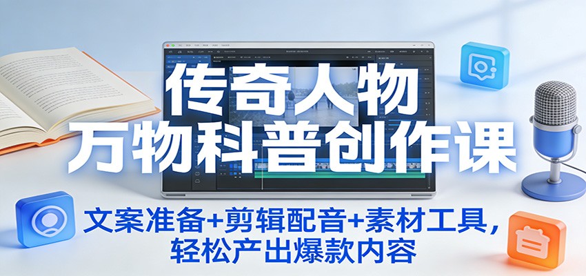 传奇人物万物科普创作课：文案准备+剪辑配音+素材工具，轻松产出爆款内容-灵感工坊云网创