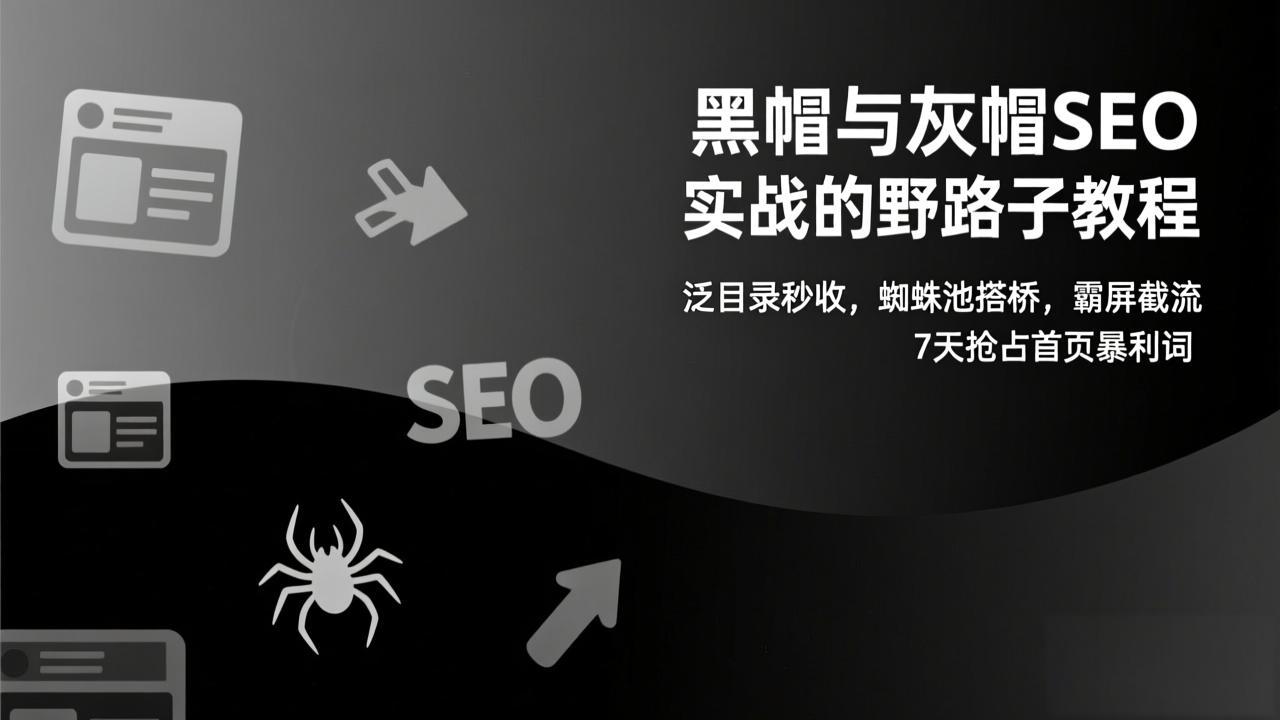 黑帽与灰帽SEO实战的野路子教程:泛目录秒收,蜘蛛池搭桥,霸屏截流,7天抢占首页暴利词-灵感工坊云网创