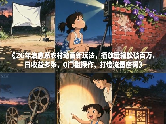 26年治愈系农村动画新玩法,播放量轻松破百万,日收益多张,0门槛操作,打造流量密码-灵感工坊云网创